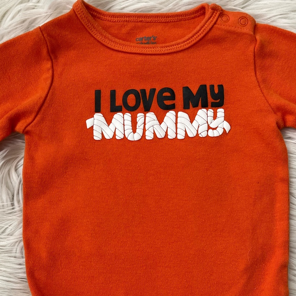 {Carter's} Halloween Long Sleeve Mummy Onesie in Orange - Size 9 Months - Picture 2 of 4